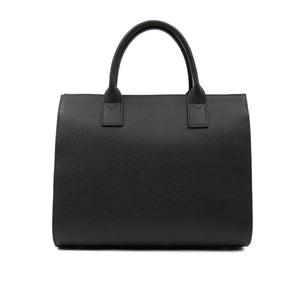 Borsa a mano con doppio manico in pelle martellata nera, con accessori oro. Claudia 187, collezione Il Gergo donna.