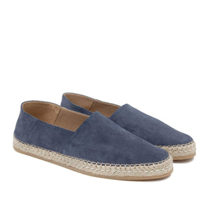 Espadrillas Havana in pelle scamosciata blu denim, con suola in corda intrecciata e battistrada in gomma.