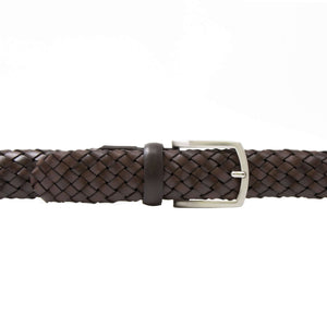 Cintura artigianale marrone da uomo in morbida pelle di vitello intrecciata. Collezione Il Gergo, articolo Cloney.