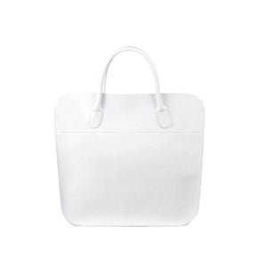 Shopping bag da donna con doppio manico in pelle di vitello saffiano bianca, chiusura con cerniera e tasca interna. Collezione Il Gergo, Claudia 315.